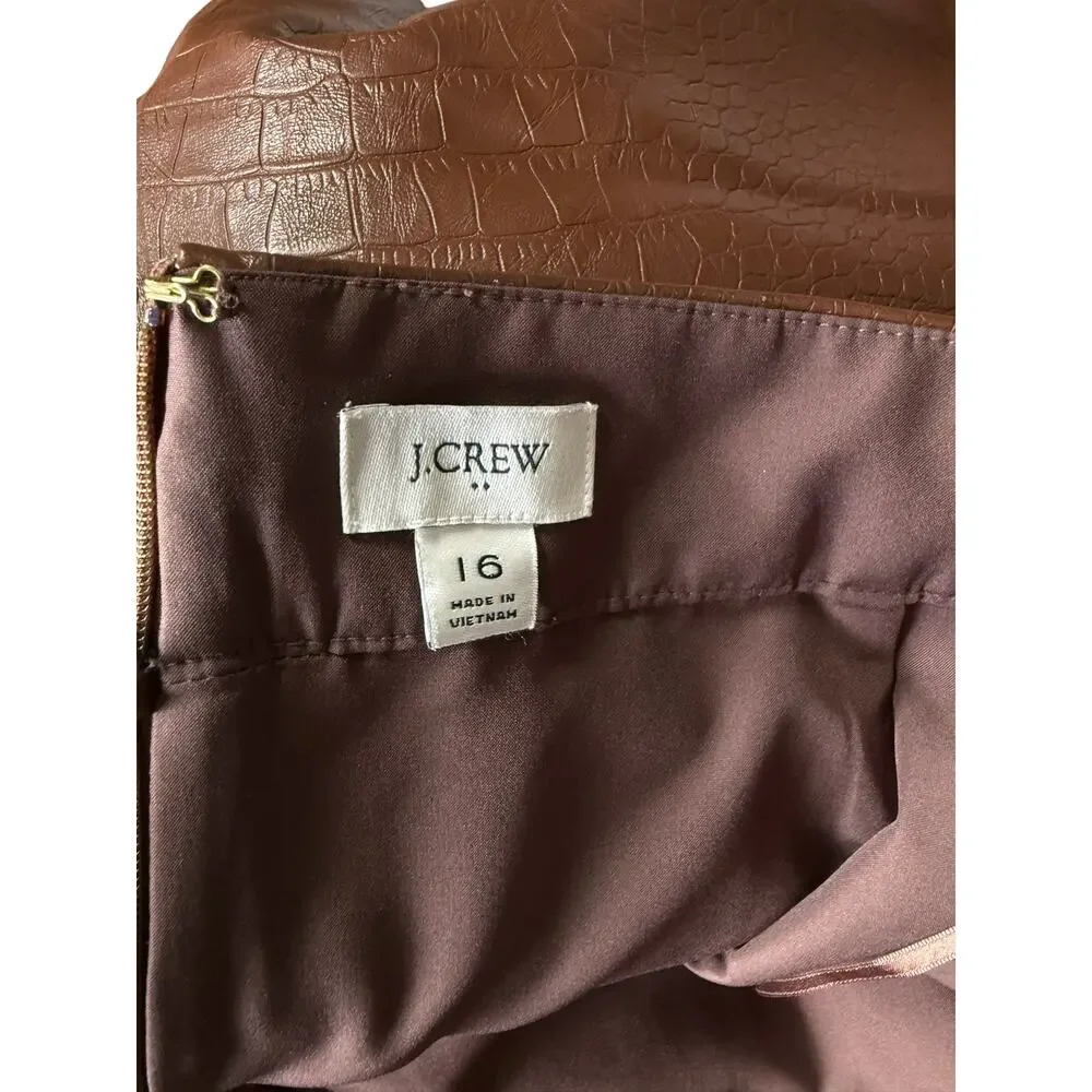 J.Crew Brown Croc Embossed Faux Leather Mini Skirt Size 16